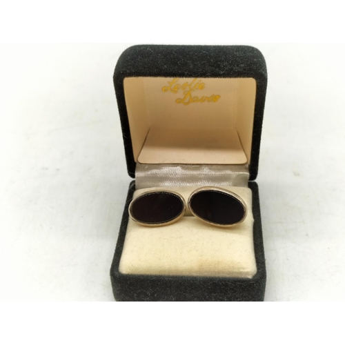 411 - Silver Hallmarked Black Onyx Cufflinks plus White Metal Studs. Boxed. All Proceeds from this Lot to ... 