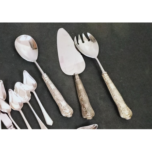 433 - Collection of Cutlery to include 3 x Silver Hallmarked Handle Salad Servers and Cake Slice plus Silv... 