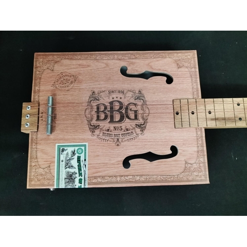 446 - Blues Electric Cigar Box Guitar No5. 67cm x 21cm.