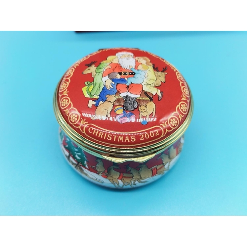 52 - Boxed Halcyon Days Christmas Enamels Box. 4cm Diameter.