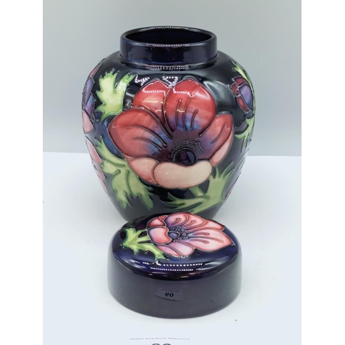 60 - Moorcroft  17cm Ginger Jar in the 'Anemone' Pattern. 1998. Silver Line (2nds).