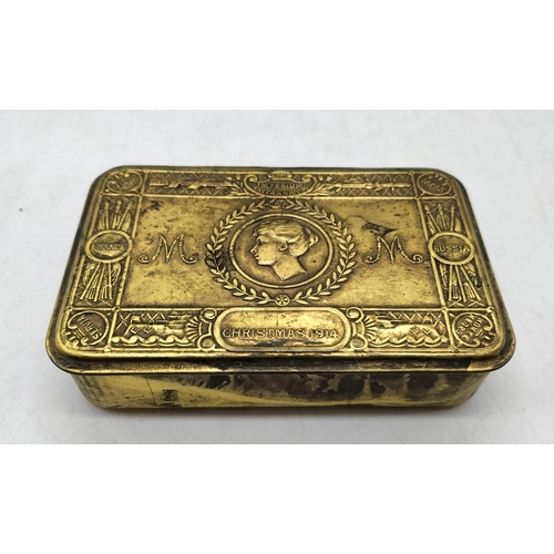 61 - Original 'Christmas 1914' Princess Mary Brass Gift Tin to the Troops plus Bullet. 13cm x 8.5cm x 3cm... 