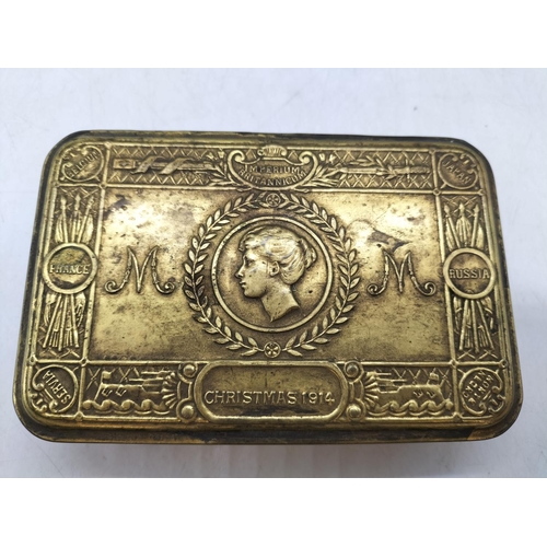 61 - Original 'Christmas 1914' Princess Mary Brass Gift Tin to the Troops plus Bullet. 13cm x 8.5cm x 3cm... 