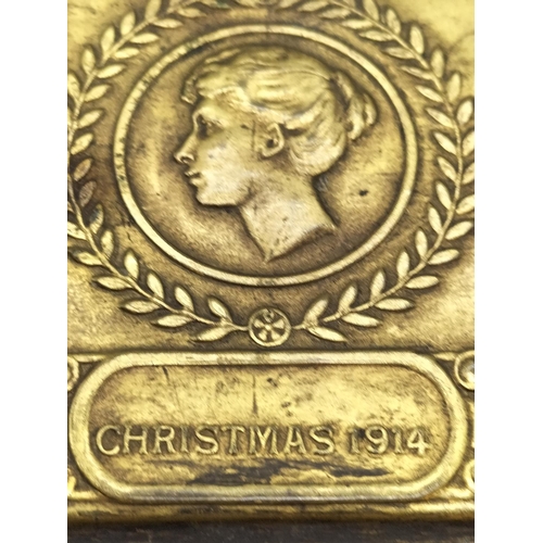 61 - Original 'Christmas 1914' Princess Mary Brass Gift Tin to the Troops plus Bullet. 13cm x 8.5cm x 3cm... 