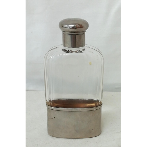 614 - White Metal Hip Flask.