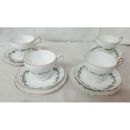 615 - Regency Fine Bone China Trios (4) in a 3 Leaf Clover Pattern.