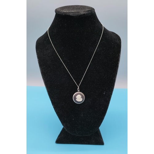 621 - Silver 925 Necklace with Hallmarked Silver Wedgwood Jasper Pendant.