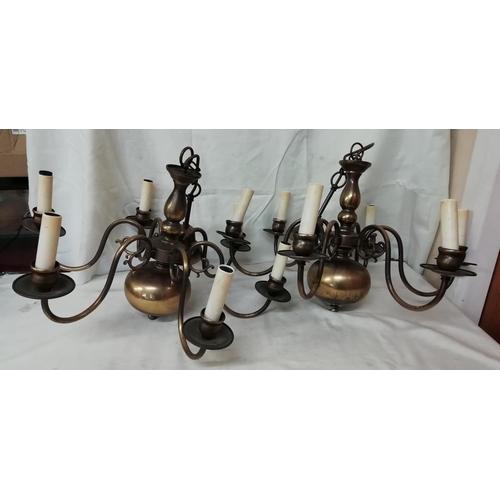 622 - Brass and Copper 6 Branch Chandeliers (2). Approx 56cm Diameter.