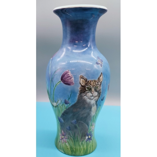 68 - Lyn James Studio Limited Edition 1/1 Hand Painted Cat Design Vase. 30cm TAll.