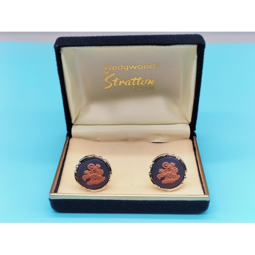 71 - Stratton Wedgwood Black and Terracotta Jasper Cufflinks.