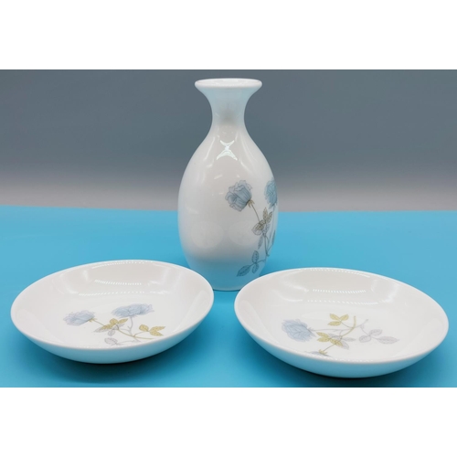 716 - Wedgwood 'Ice Rose' 13cm Bud Vase and 2 x Trinket Dishes.