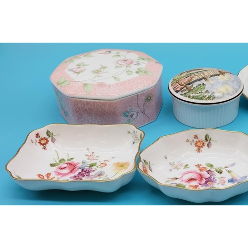 720 - Wedgwood Lidded Trinket Pots (2), Royal Albert Trinket Dishes (2) plus Derby 'Derby Posies' Trinket ... 