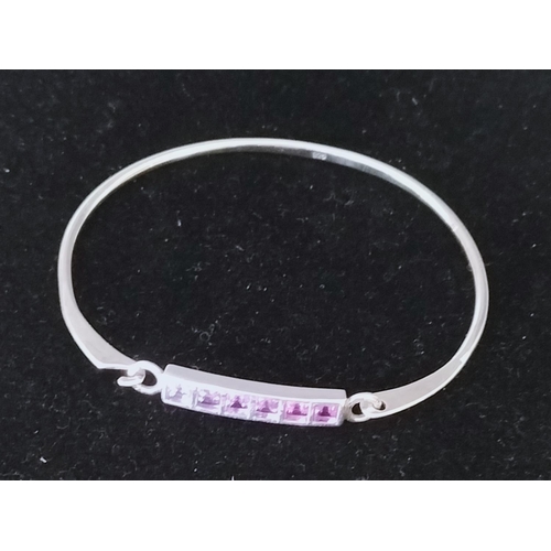 721 - 925 Silver Bangle set with Amethyst Stones.