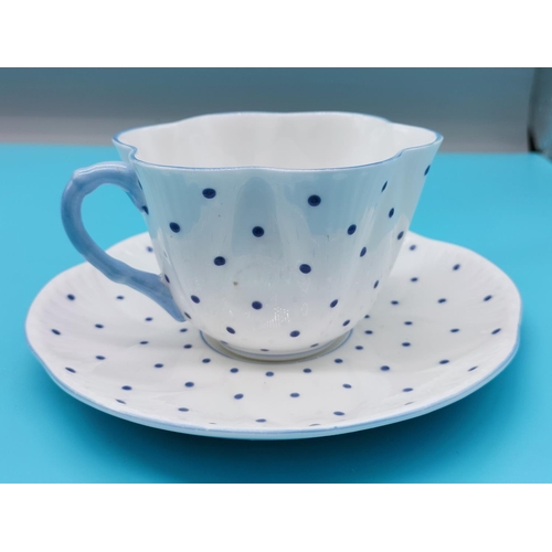 726 - 1940s Shelley Dainty Cup and Saucer in a Blue Dot Pattern.