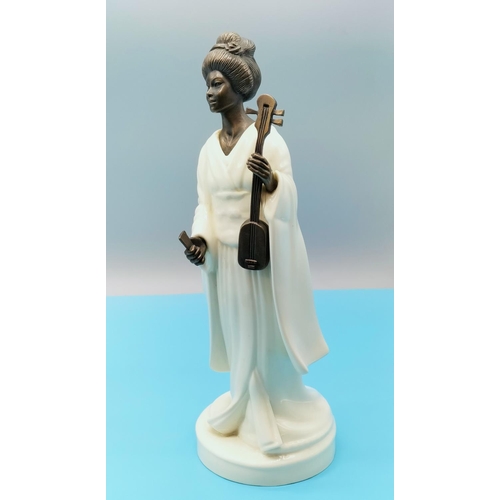 76 - Minton China & Bronze 26cm Figure 'Geisha' M.S.26. Seconds Quality. Damage to Arm.