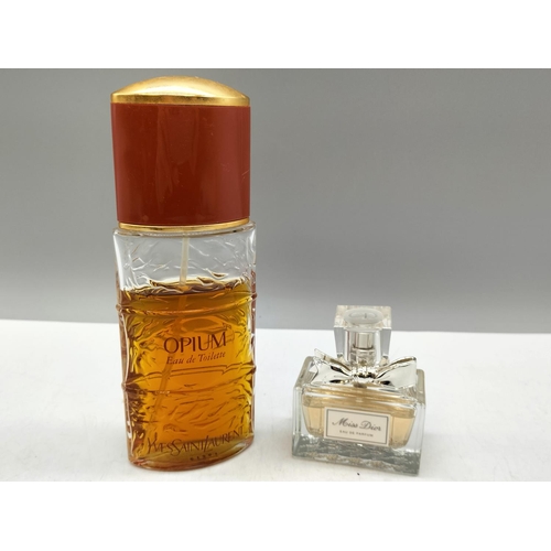 84 - Vintage Perfumes (2) - Opium 100ml Bottle and Miss Dior 30ml Bottle. Part Used.