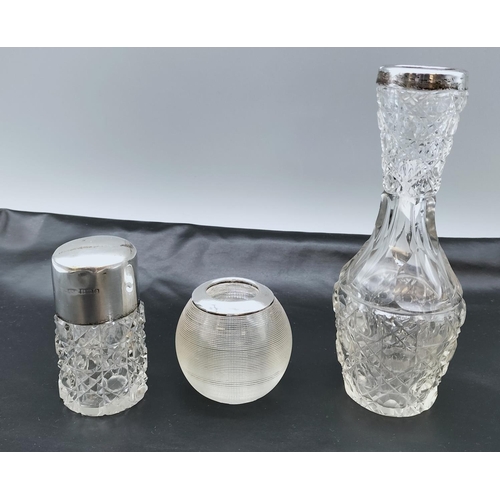 96 - 3 x Silver Hallmarked Topped Items - 15cm Vase , Match Striker and Jar