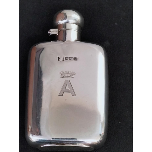 99 - Silver Hallmarked Hip Flask by Frederick C Asman & Co, Date 1910. 11cm Overall Length, 6cm Wide.