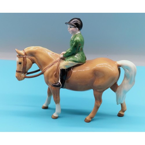 160 - Beswick Figure of a Boy on Pony. Left Ear Re-stuck. 17cm x 14cm.