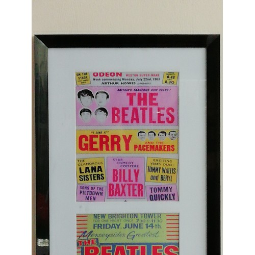 14 - The Beatles Framed and mounted reproduction of early concert performance flyers measures 92x35cm