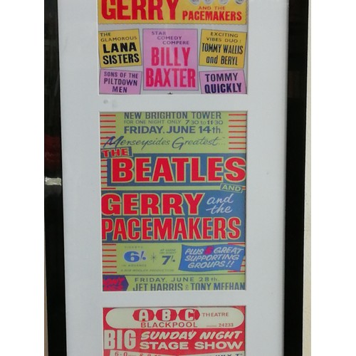 14 - The Beatles Framed and mounted reproduction of early concert performance flyers measures 92x35cm