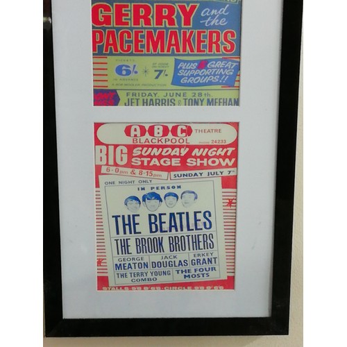 14 - The Beatles Framed and mounted reproduction of early concert performance flyers measures 92x35cm