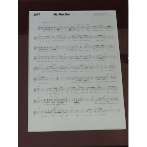 34 - Jeff Lynne /  ELO a signed Music Sheet signed jeff Lynne for the score to Mr Blue Sky  framed and mo... 