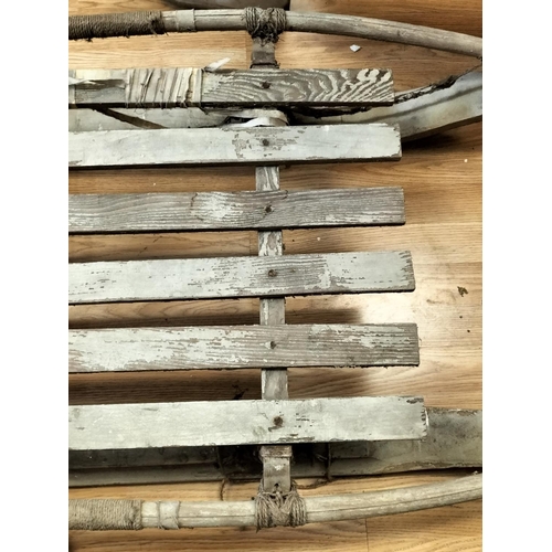 10 - Rare Early 20th Century Nansan Pattern Polar Sledge. 7 Foot Long (214cm). Made from Wood and Bamboo.... 