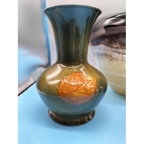 107 - Sylvac 23.5cm Vase, Irish Wade 19cm Vase plus Studio Glass Bowl.