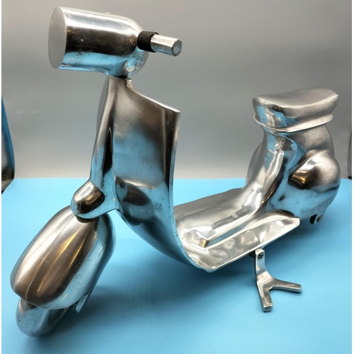 122 - Polished Aluminium 1960s Style Scooter Ornament. 33cm high, 38cm Long.