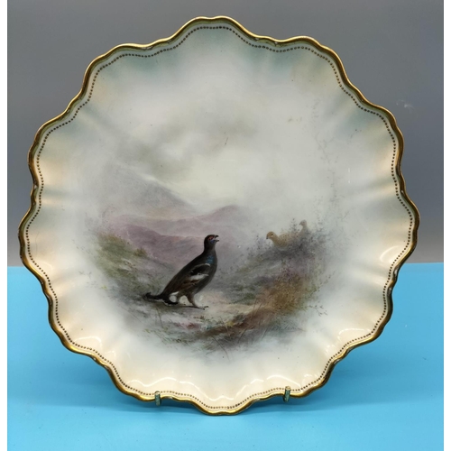 123 - Royal Doulton 22cm Hand Painted Cabinet Plate depicting Grouse by Samuel Wilson c1901. Scratch to Gr... 