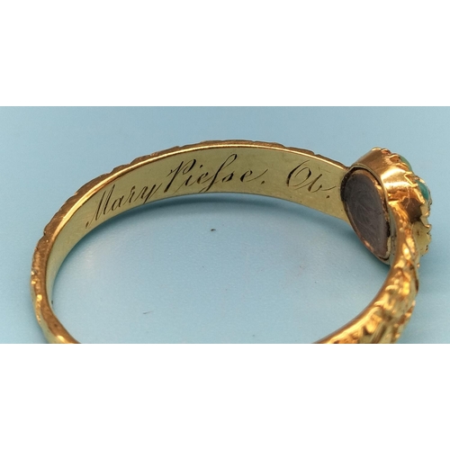 21 - 15ct Gold and Turquoise Mourning Ring (Unmarked but Tested). Engraved to inside '30 Dec 1822 Mary Pi... 