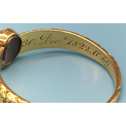 21 - 15ct Gold and Turquoise Mourning Ring (Unmarked but Tested). Engraved to inside '30 Dec 1822 Mary Pi... 