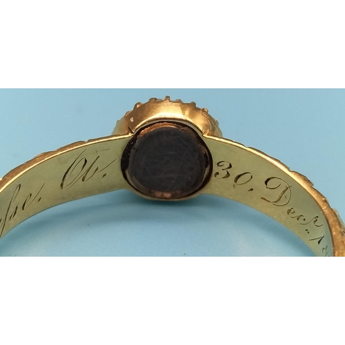 21 - 15ct Gold and Turquoise Mourning Ring (Unmarked but Tested). Engraved to inside '30 Dec 1822 Mary Pi... 