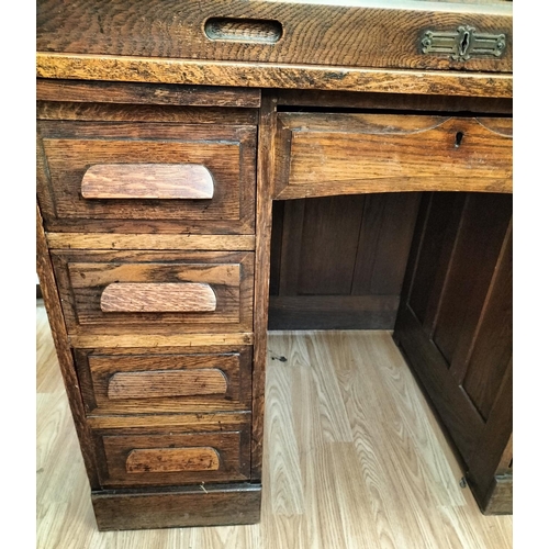 40 - Small Oak Knee Hole, Roll Top Desk. 112cm High, 107cm x 67cm. This Lot is Collection Only.