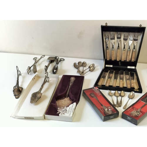 454 - Box of Silver Plate Cutlery, Servers, etc.