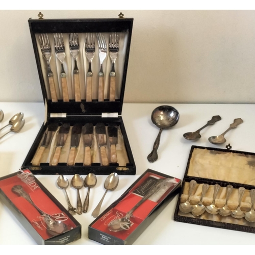 454 - Box of Silver Plate Cutlery, Servers, etc.