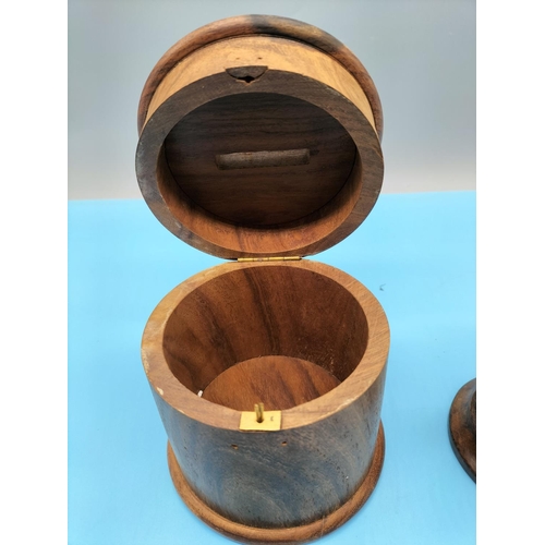 60 - Wooden Tobacco Pot and Money Box. Biggest being 11cm Tall, 11cm Diameter.