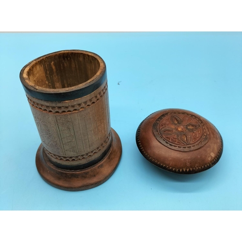 60 - Wooden Tobacco Pot and Money Box. Biggest being 11cm Tall, 11cm Diameter.