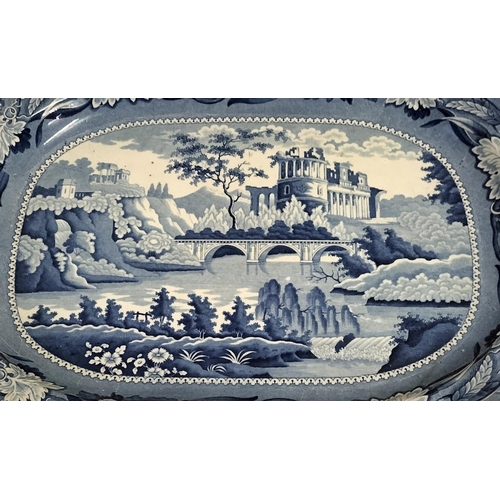 62 - Large Blue and White Meat Plate by Semi-China. 53cm x 41cm. Hairline to Corner.