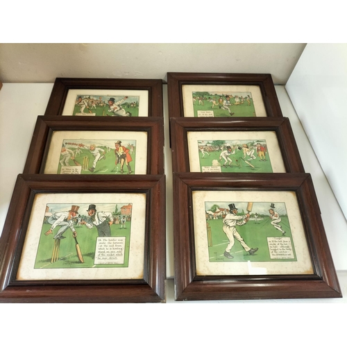 63 - Framed and Glazed 12 x Comical Cricket Sporting Scenes. Copyright of Perrier Water. Signed Crombie. ... 