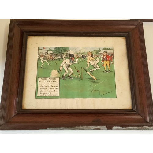 63 - Framed and Glazed 12 x Comical Cricket Sporting Scenes. Copyright of Perrier Water. Signed Crombie. ... 