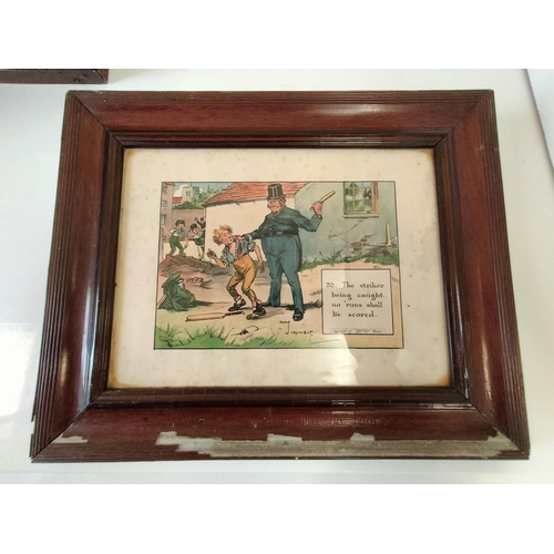 63 - Framed and Glazed 12 x Comical Cricket Sporting Scenes. Copyright of Perrier Water. Signed Crombie. ... 