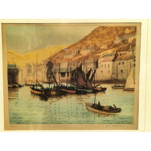 67 - 2 x Framed and Mounted Prints of Polperro Harbour. Signed in Pencil Joseph Fitzpatrick. 50cm x 40cm.