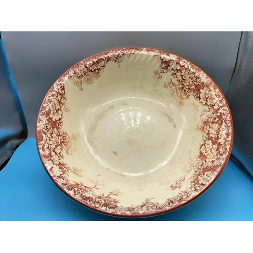 730 - Large Ceramic Transfer Print Wash Bowl. 41cm Diameter. Stains to Inside.