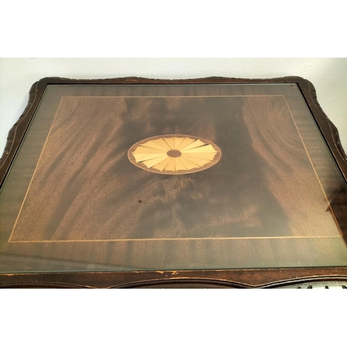 76 - Inlaid Glass Top Wooden Nest of Tables. 55cm High, 55cm x 42cm. This Lot is Collection Only.