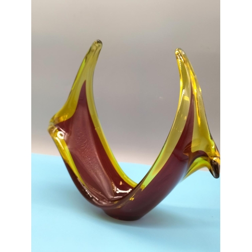 96 - Murano Ruby and Amber Glass Centrepiece Bowl. 31cm x 26cm.