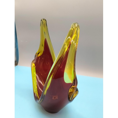 96 - Murano Ruby and Amber Glass Centrepiece Bowl. 31cm x 26cm.