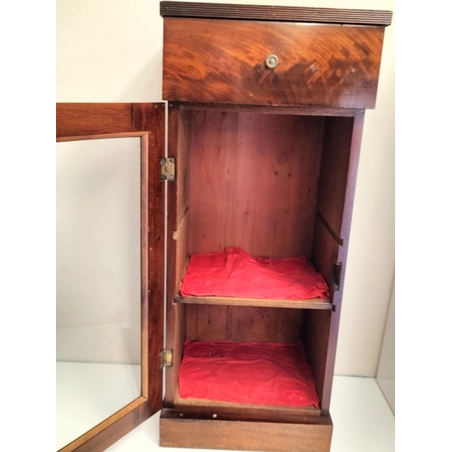 358 - Wooden One Drawer Topped Glass Front Display Cabinet. 90cm High, 38cm x 34cm. This Lot is Collection... 