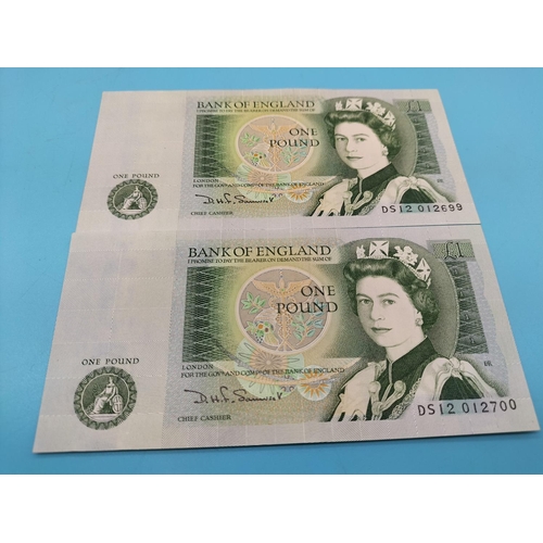 369 - 10 x Bank of England £1 Notes. Excellent Condition. Serial No DS12012691 - DS12012700.